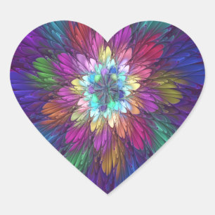 Colourful Psychedelic Flower Abstract Fractal Art Heart Sticker