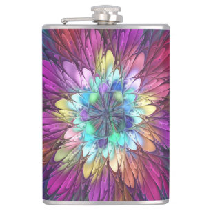 Colourful Psychedelic Flower Abstract Fractal Art Hip Flask