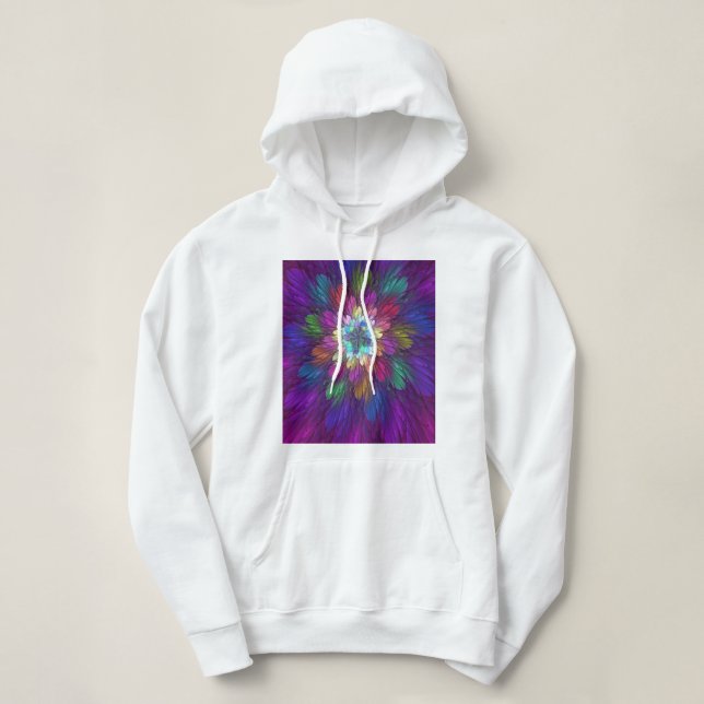 Colourful Psychedelic Flower Abstract Fractal Art Hoodie (Design Front)