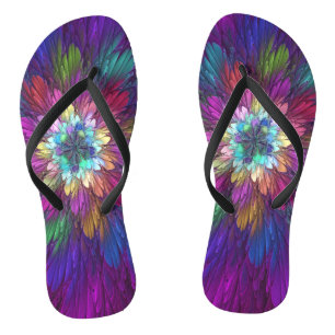 Colourful Psychedelic Flower Abstract Fractal Art Jandals