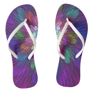Colourful Psychedelic Flower Abstract Fractal Art Jandals