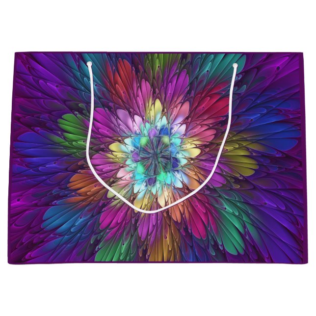 Colourful Psychedelic Flower Abstract Fractal Art Large Gift Bag (Front)