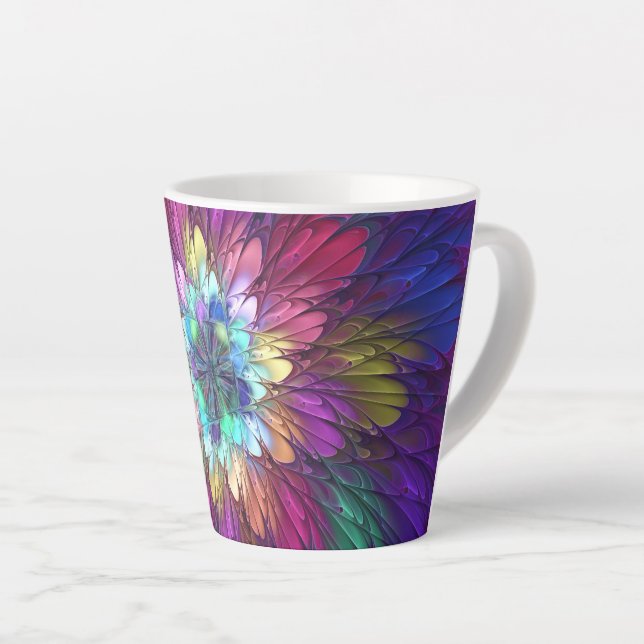 Colourful Psychedelic Flower Abstract Fractal Art Latte Mug (Right Angle)