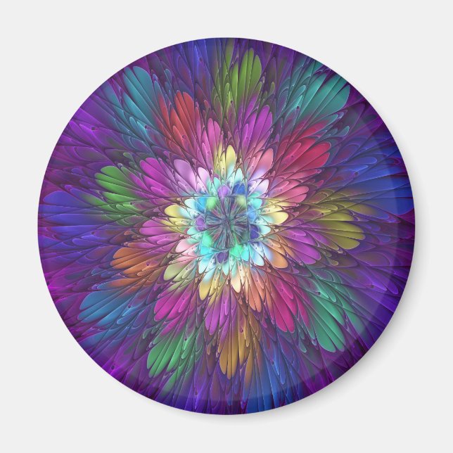 Colourful Psychedelic Flower Abstract Fractal Art Magnet (Front)