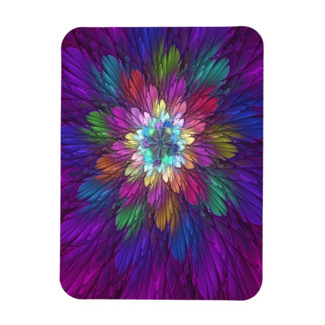 Colourful Psychedelic Flower Abstract Fractal Art Magnet (Vertical)