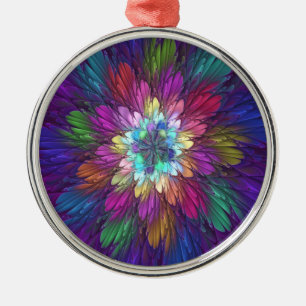 Colourful Psychedelic Flower Abstract Fractal Art Metal Tree Decoration