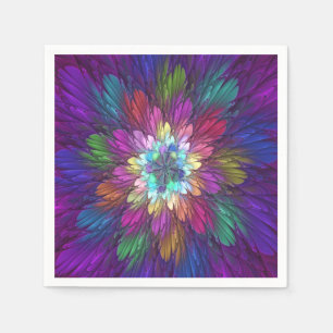 Colourful Psychedelic Flower Abstract Fractal Art Napkin