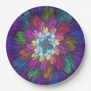 Colourful Psychedelic Flower Abstract Fractal Art Paper Plate