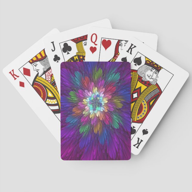Colourful Psychedelic Flower Abstract Fractal Art Playing Cards (Back)