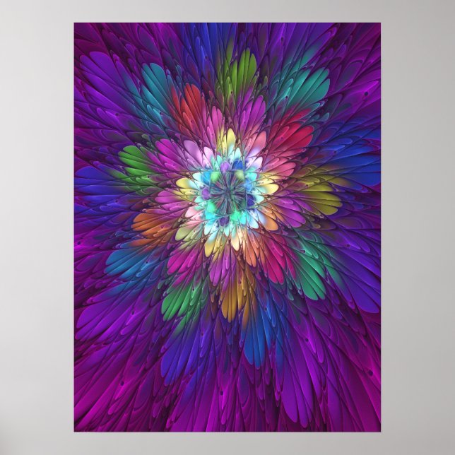 Colourful Psychedelic Flower Abstract Fractal Art Poster (Front)