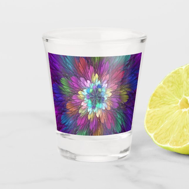 Colourful Psychedelic Flower Abstract Fractal Art Shot Glass (Front)