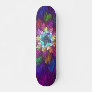 Colourful Psychedelic Flower Abstract Fractal Art Skateboard