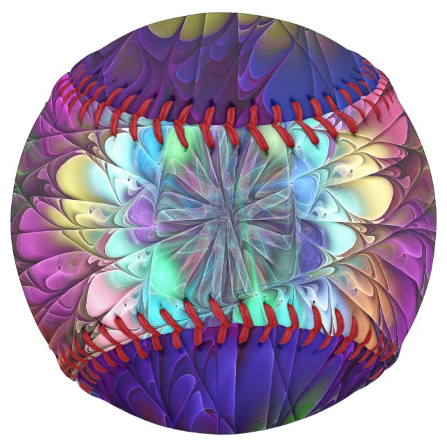 Colourful Psychedelic Flower Abstract Fractal Art Softball (Front)