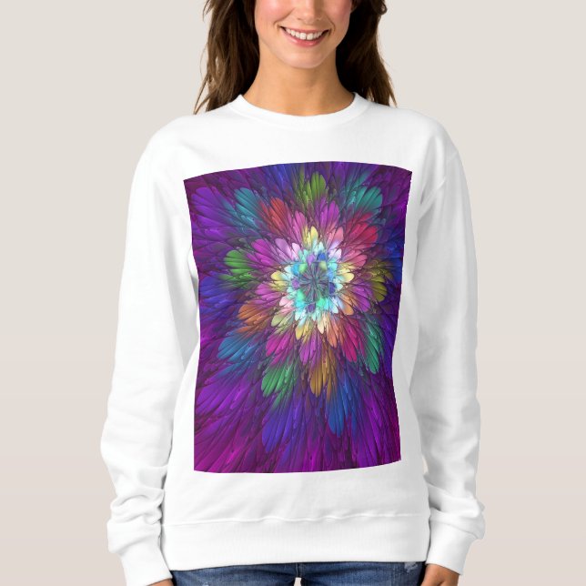 Colourful Psychedelic Flower Abstract Fractal Art Sweatshirt (Front)