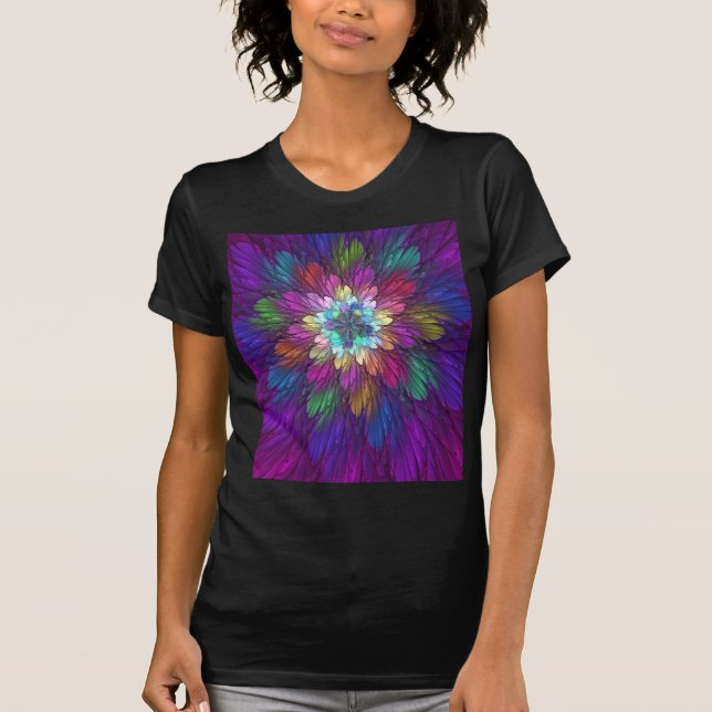 Colourful Psychedelic Flower Abstract Fractal Art T-Shirt (Front)