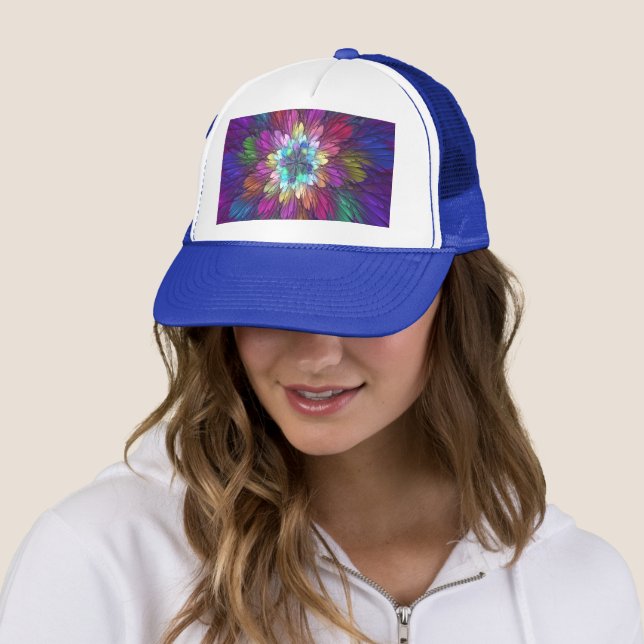 Colourful Psychedelic Flower Abstract Fractal Art Trucker Hat (In Situ)