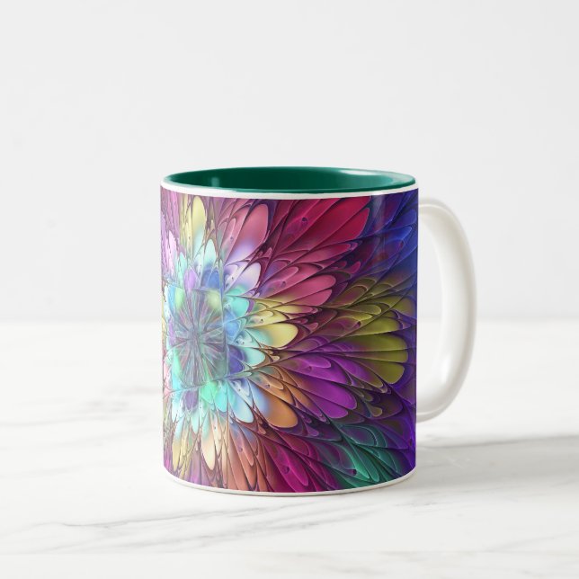 Colourful Psychedelic Flower Abstract Fractal Art Two-Tone Coffee Mug (Front Right)