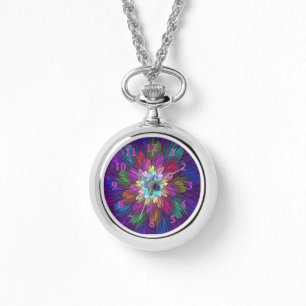 Colourful Psychedelic Flower Abstract Fractal Art Watch