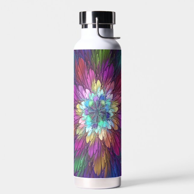 Colourful Psychedelic Flower Abstract Fractal Art Water Bottle (Left)