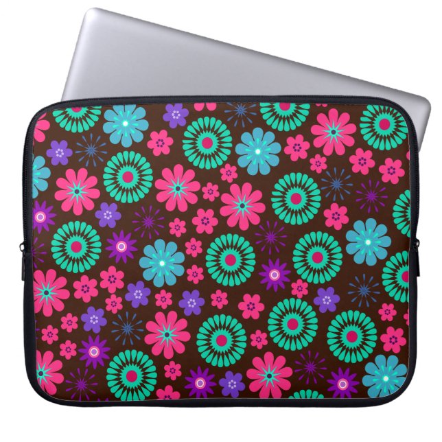 Colourful Psychedelic Funky Flower Pattern Laptop Sleeve (Front)