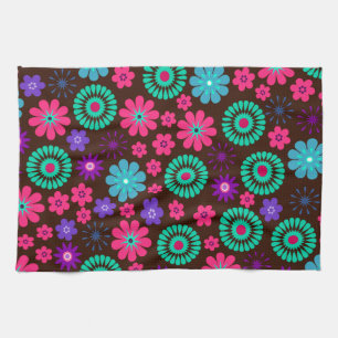 Colourful Psychedelic Funky Flower Pattern Tea Towel