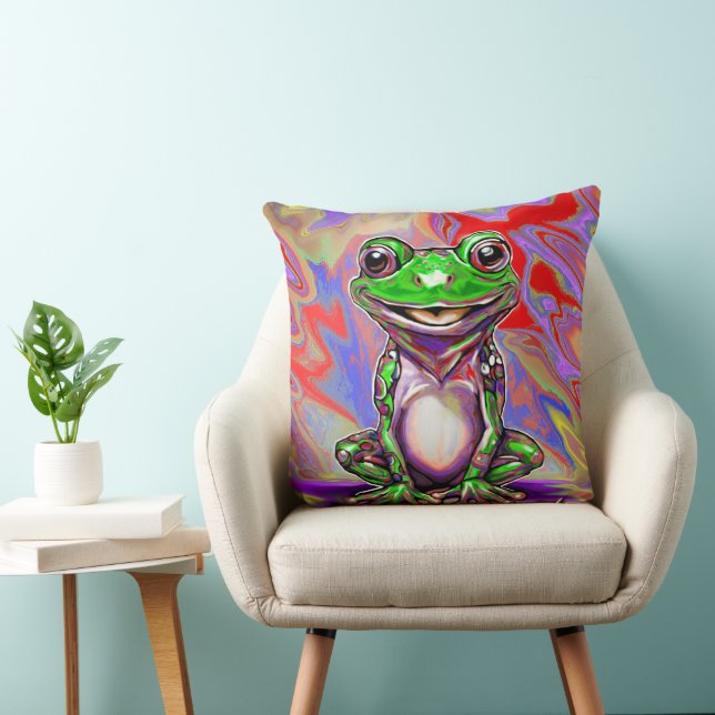 Colourful Psychedelic Graffiti Frog Green Red Cushion (Chair)
