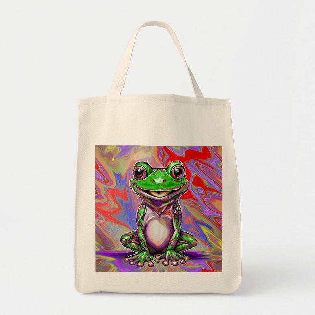 Colourful Psychedelic Graffiti Frog Green Red Tote Bag (Front)