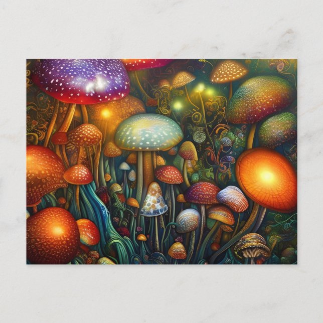 Colourful Psychedelic Mushroom Forest  Postcard (Front)