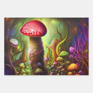 Colourful Psychedelic Mushroom Mystical Forest Wrapping Paper Sheet