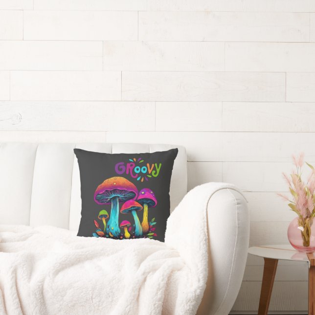 Colourful Psychedelic Mushrooms Cushion (Couch)
