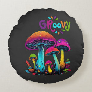 Colourful Psychedelic Mushrooms Round Cushion