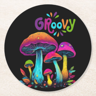 Colourful Psychedelic Mushrooms- Round Paper Coaster