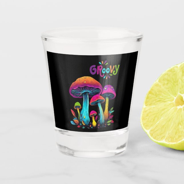 Colourful Psychedelic Mushrooms- Shot Glass (Front)