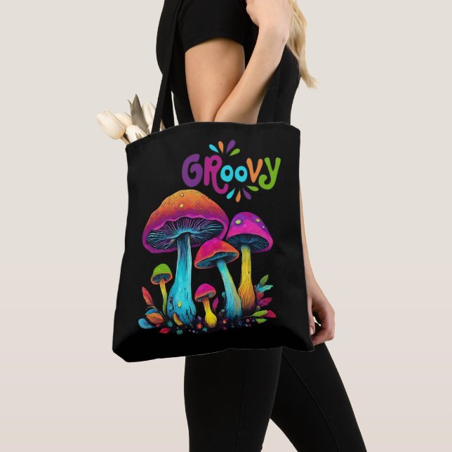 Colourful Psychedelic Mushrooms Tote Bag (Close Up)