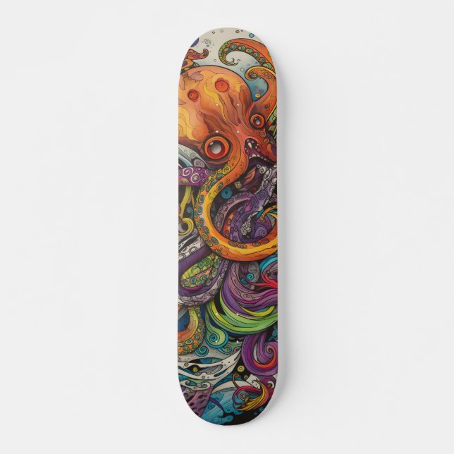 Colourful psychedelic Octopus Skateboard (Front)