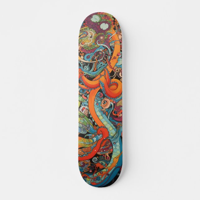 Colourful psychedelic Octopus Skateboard (Front)
