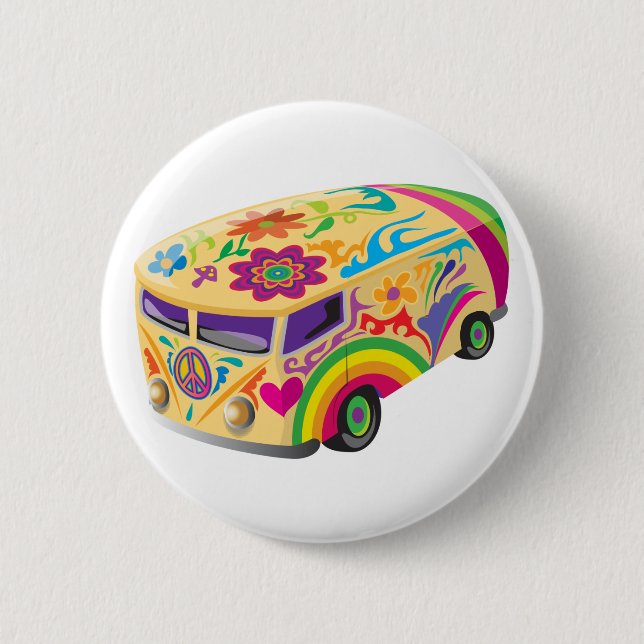 Colourful Psychedelic Painted Bus Boho Hippie 6 Cm Round Badge (Front)
