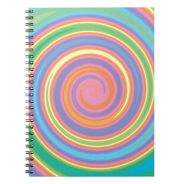 Colourful psychedelic pinwheel swirl design spiral notebook (Front)