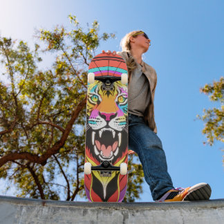 Colourful Psychedelic Roaring Tiger Skateboard