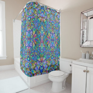 Colourful Psychedelic Swirls Pattern Shower Curtain