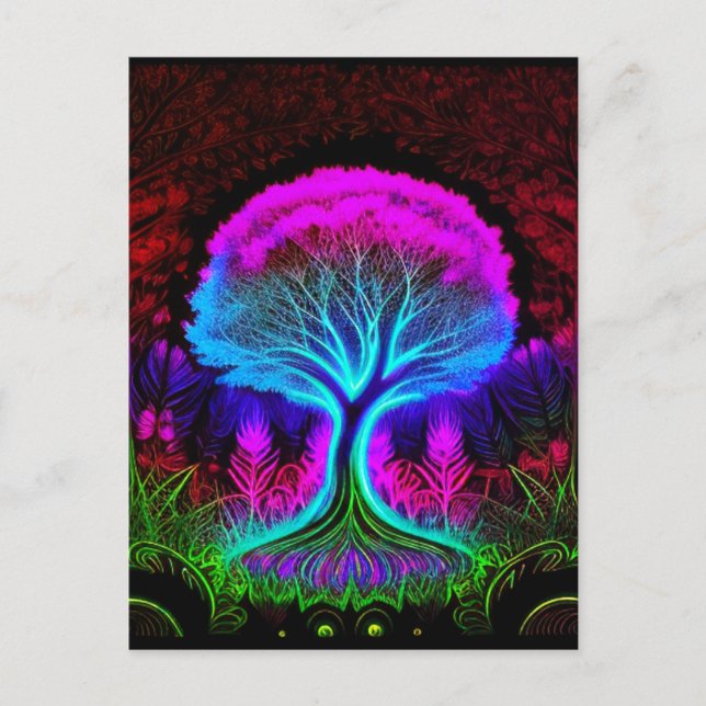 Colourful Psychedelic Tree Postcard (Front)