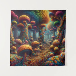 Colourful Psychedelic Trippy Mushroom Wonderland Tapestry