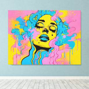 Colourful Psychedelic Woman Portrait Pop Art Canvas Print