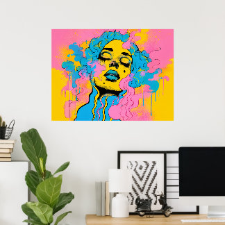 Colourful Psychedelic Woman Portrait Pop Art Poster