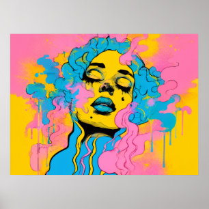 Colourful Psychedelic Woman Portrait Pop Art Print