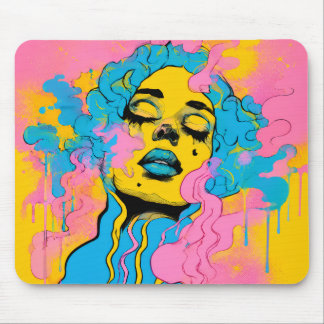 Colourful Psychedelic Woman Portrait Pop Art Print Mouse Pad