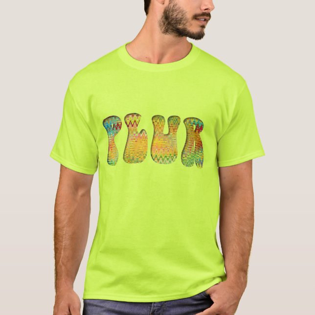 Colourful Psychedelic Yellow Puffy PLUR T-Shirt (Front)