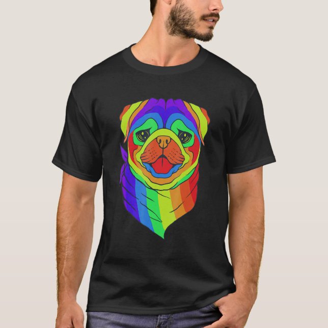 Colourful Pug Dog Head T-Shirt (Front)