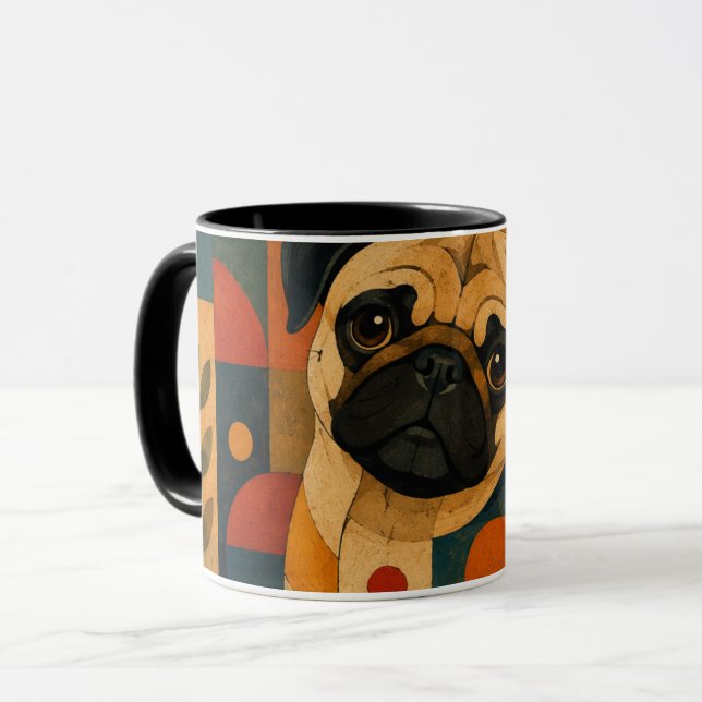 Colourful Pug Folk Art Geometric Dog Pattern Mug (Front Left)