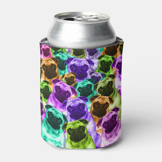 Colourful  Pug Pattern Can Cooler (Can Front)